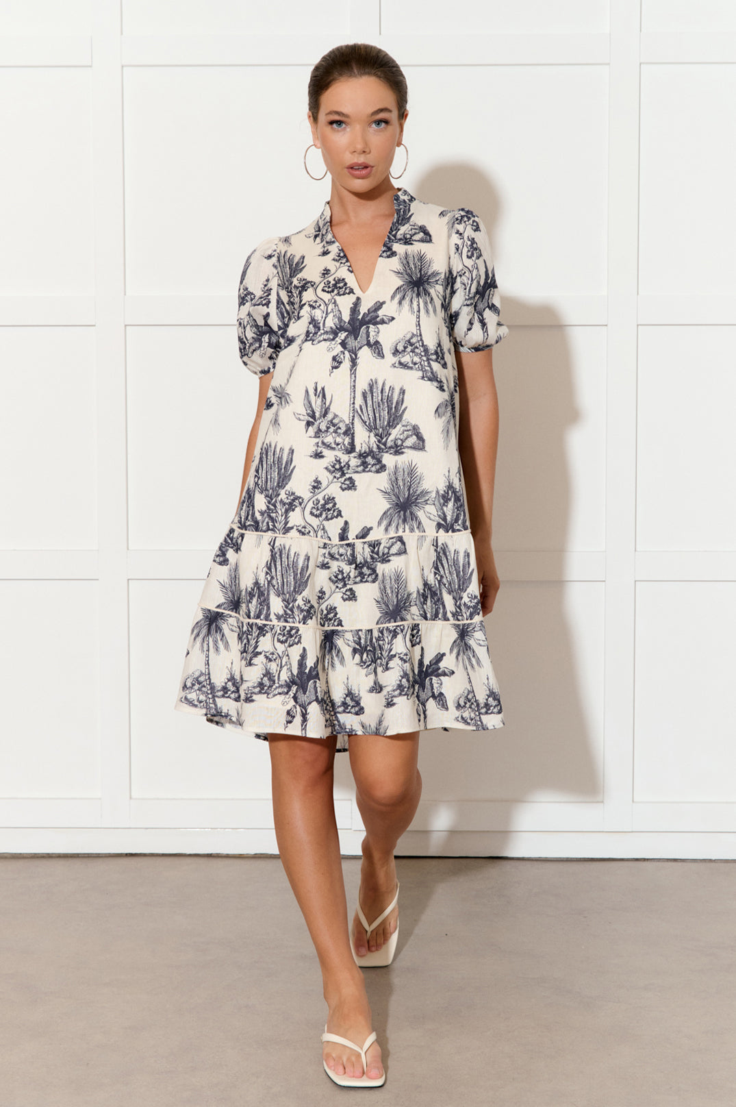 Navy Linen Toile Dress -Only two left - Size 14 and 16 now on sale