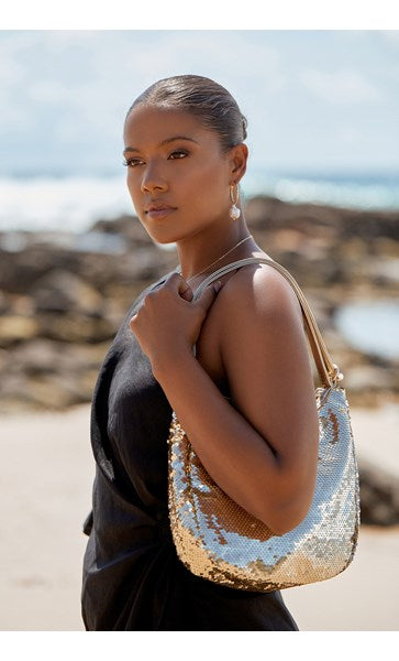 Kylie Sequin Bag in Silver with adjustable Should Strap