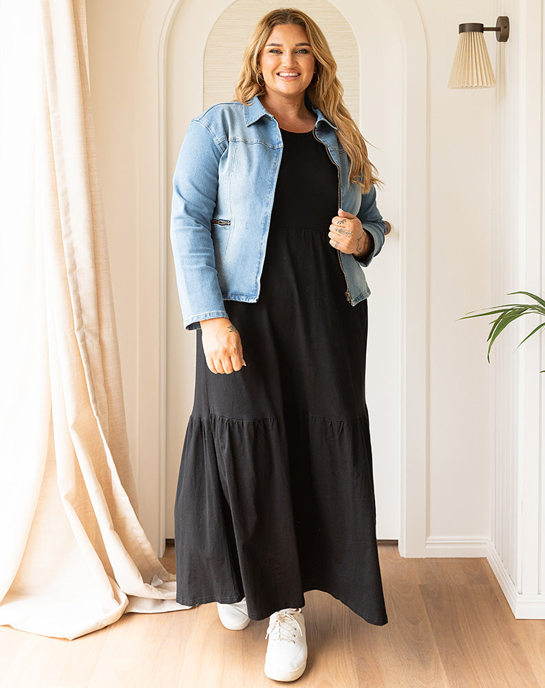 Zip up Denim Jacket with just the right amount of stretch.