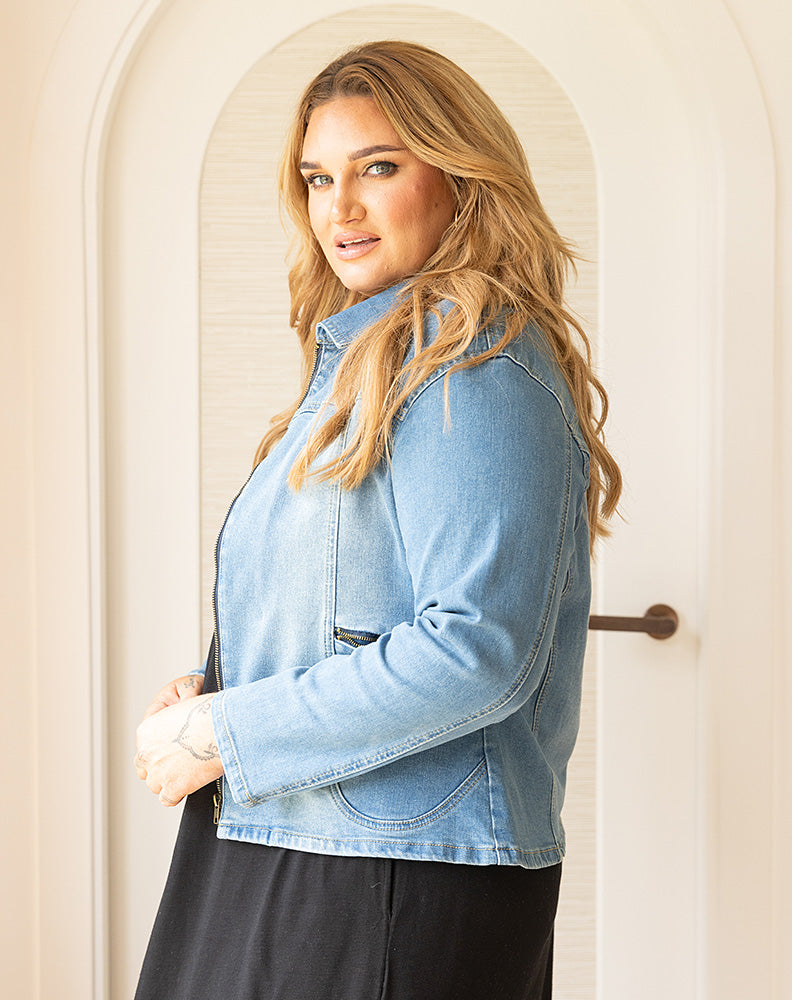 Zip up Denim Jacket with just the right amount of stretch.