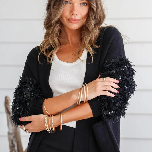 Black Cardigan with Sequin detail on the Sleeves
