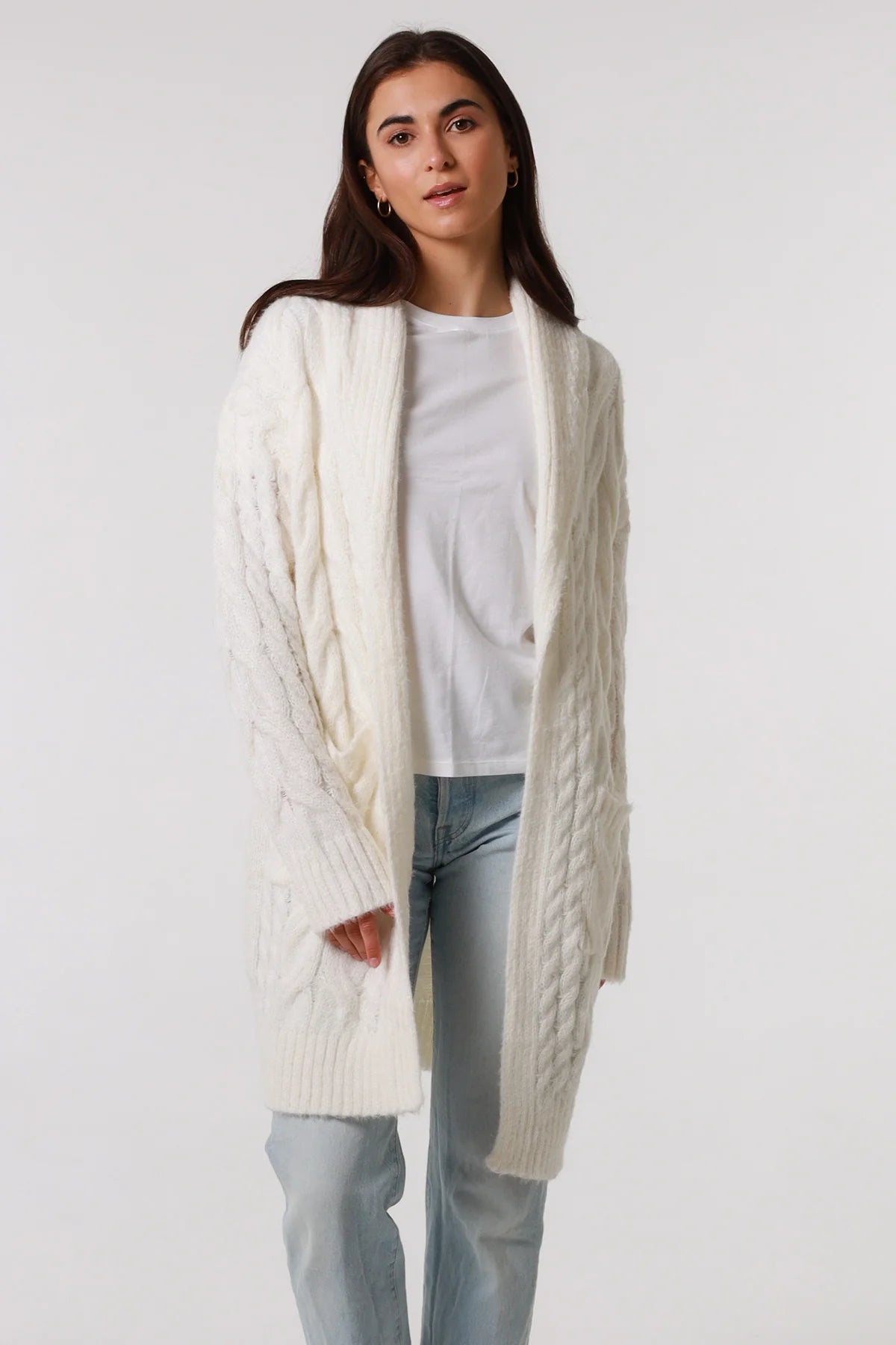 Long Cardigan available in Caramel or White - Reduced to Clear
