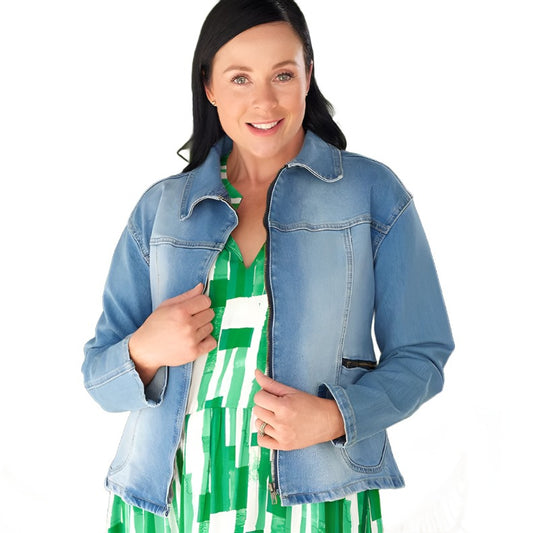 Zip up Denim Jacket with just the right amount of stretch.