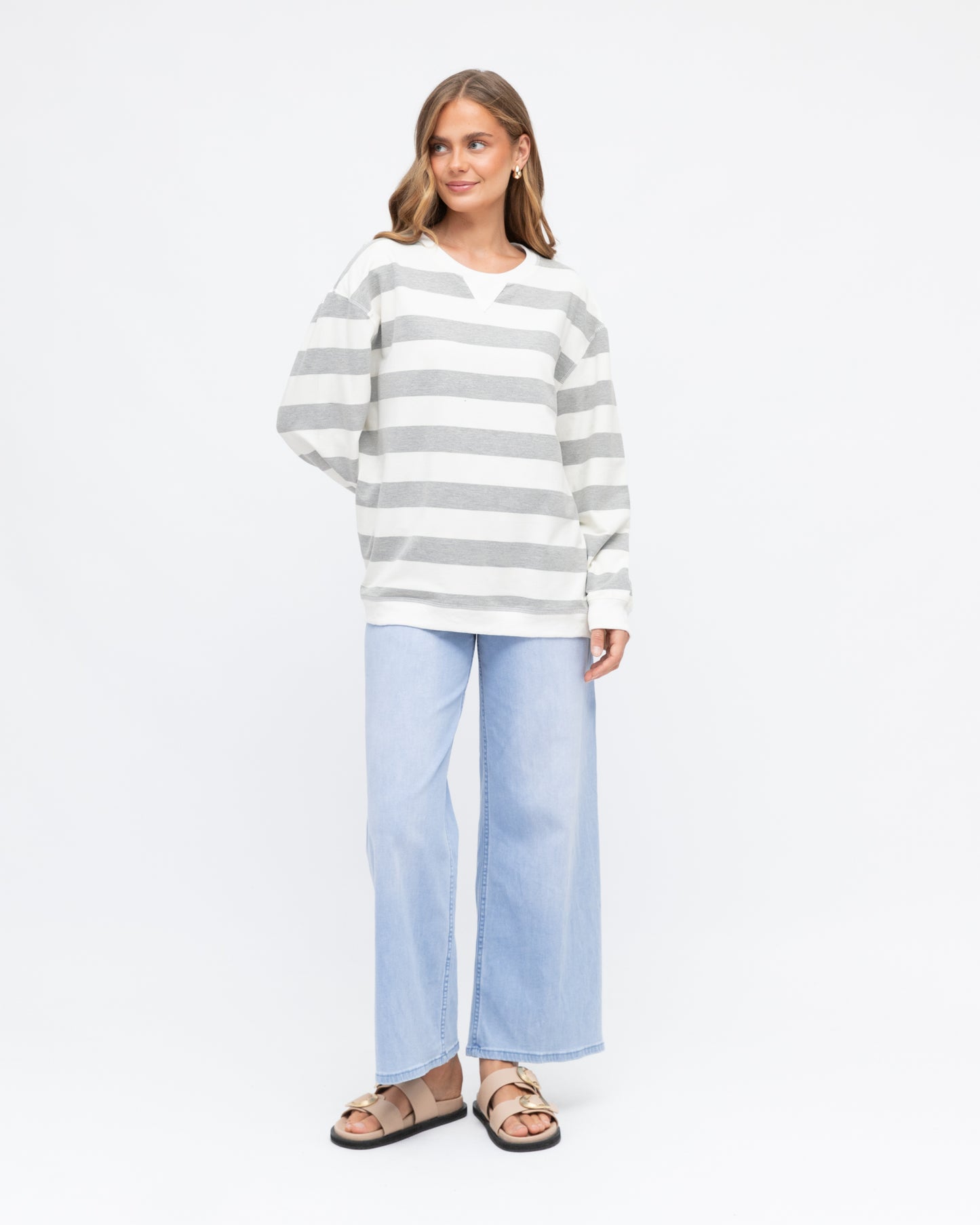 Label of Love Grey Stripe Sweat Top