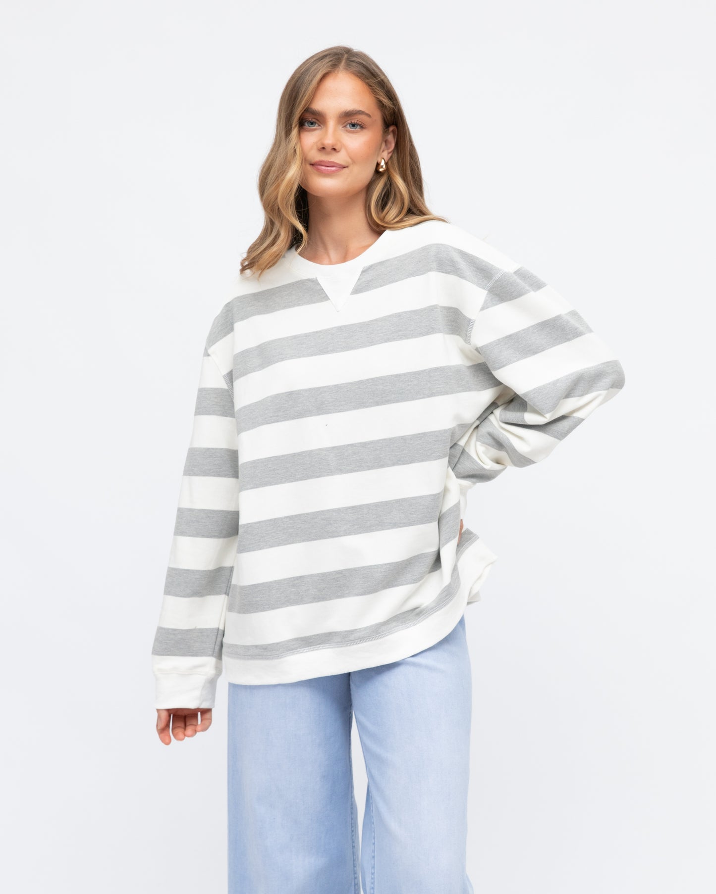 Label of Love Grey Stripe Sweat Top
