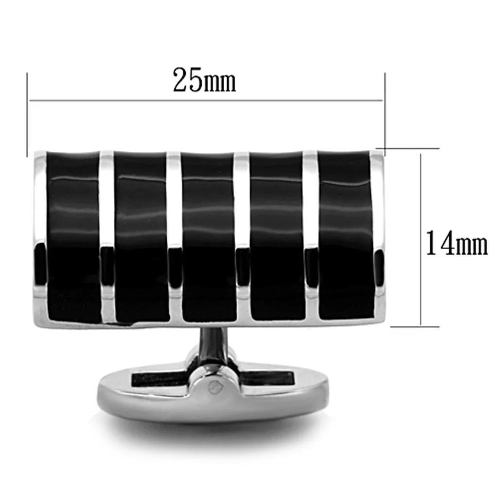 High Polished Stainless Steel Cufflinks featuring Jet Black Epoxy