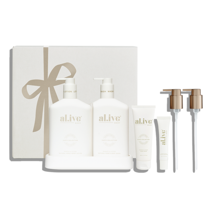 al.ive - The Icon Set in Mango & Lychee - Was, Lotion, Hand Cream and Lip Butter