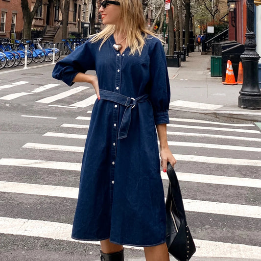 Chambray Button up Midi Dress