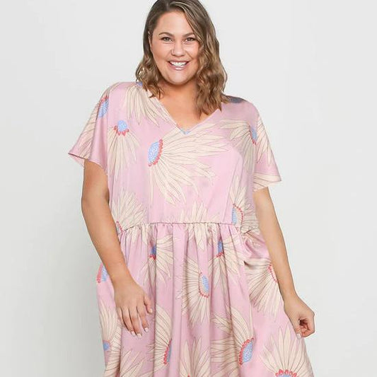 Curves Range - Pink Floral Dress with Pockets! Sizes 16-22 - sammi