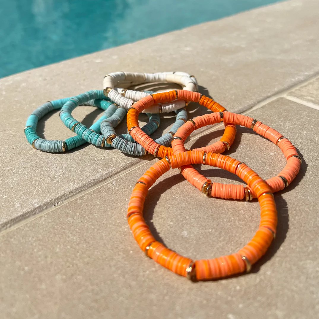 Coral Bead Panels - Stretch Trio Elastic Bracelet.