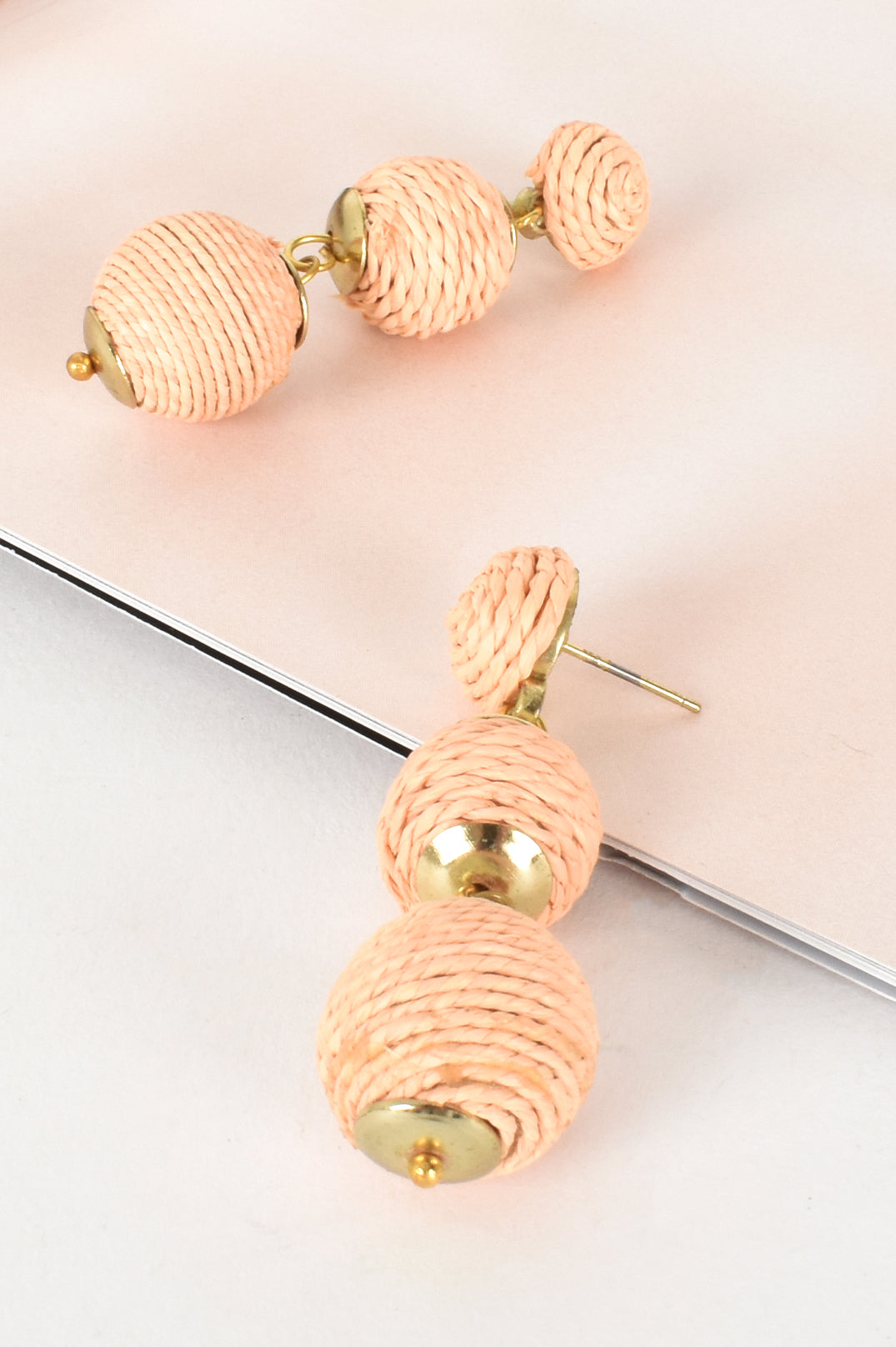Adorne - Fashion Earrings Wound Ball Drop Earrings in Peach and Gold - sammi