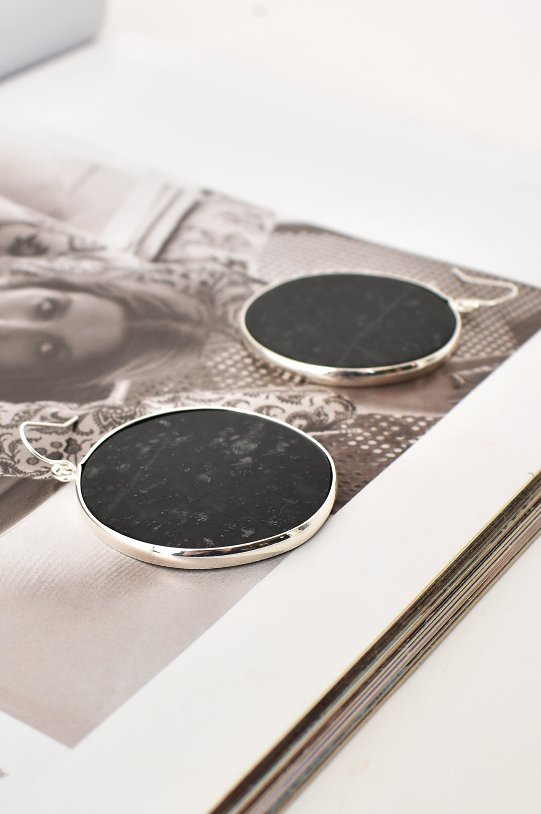 Adorne - Round Disc Fashion Earrings in Black and Silver and Peach and Gold - sammi