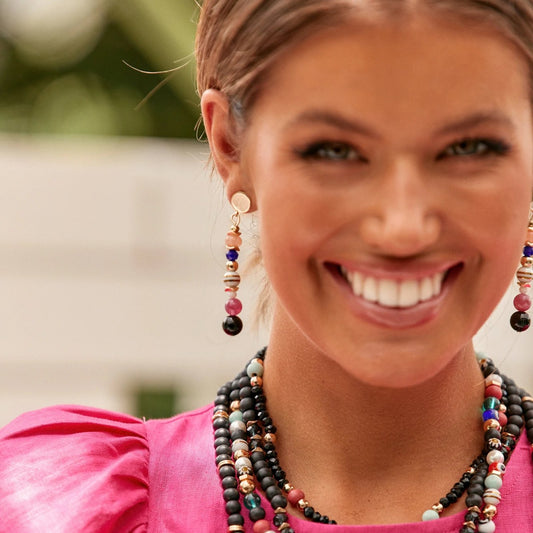 Adorne - Multi Coloured Bead Drop Fashion Earrings - sammi