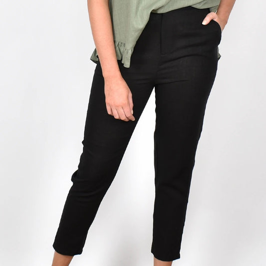 Brooklyn Black Slim Leg Linen Blend Pants - sammi