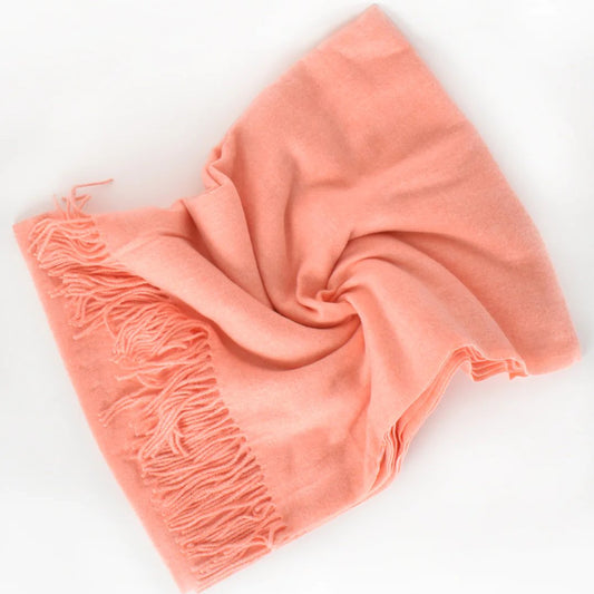 Get Cozy Fringe Scarf available in Mango and Peach Colours
