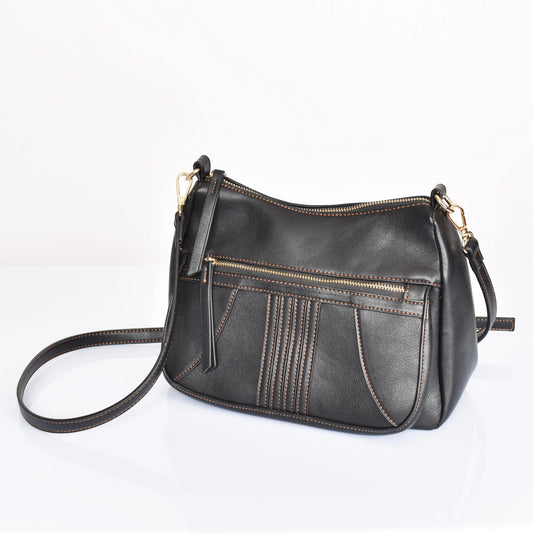 Handbag - Black with orange stitch - sammi