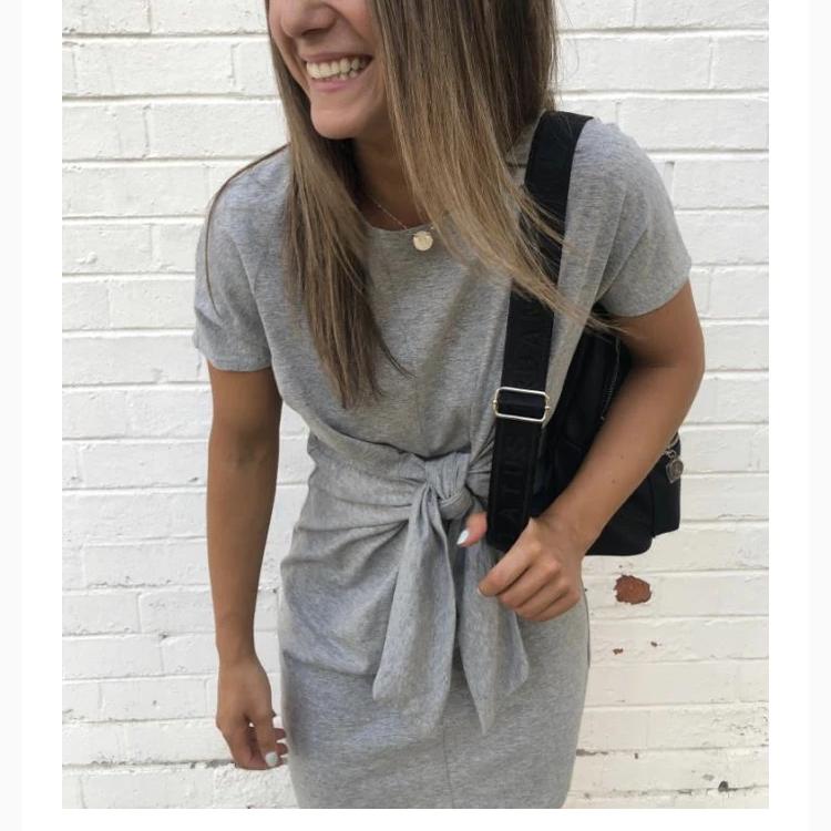 Most - Grey cotton tie up dress. - sammi