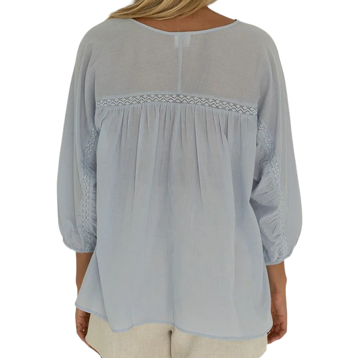 Humidity - Avery Blouse in Powder Blue and Navy