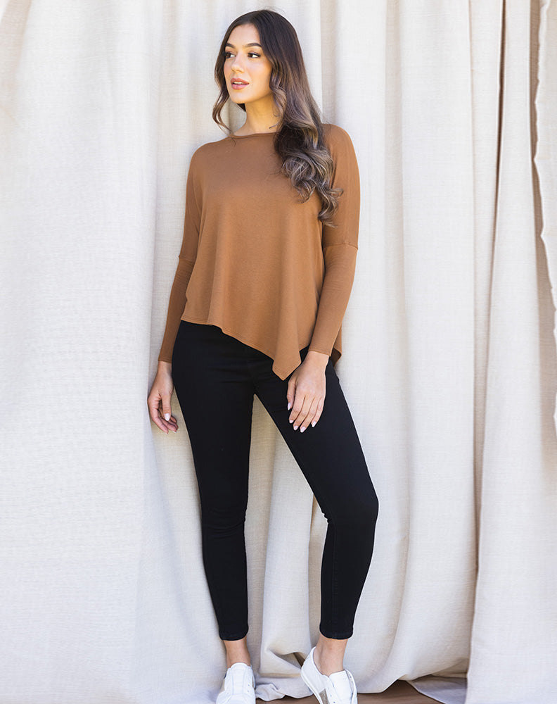 Asymmetrical Top in Tan and White.