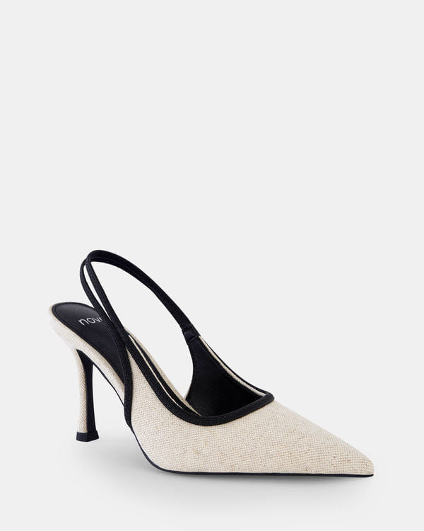 NOVO SHOES  - Heeled Sling back with contrasting Linen and Black colour palette