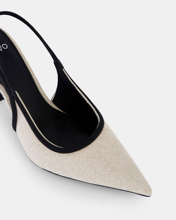 NOVO SHOES  - Heeled Sling back with contrasting Linen and Black colour palette