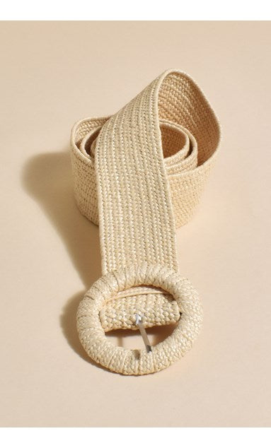 Cream Stretch Weave Belt with Covered Buckle