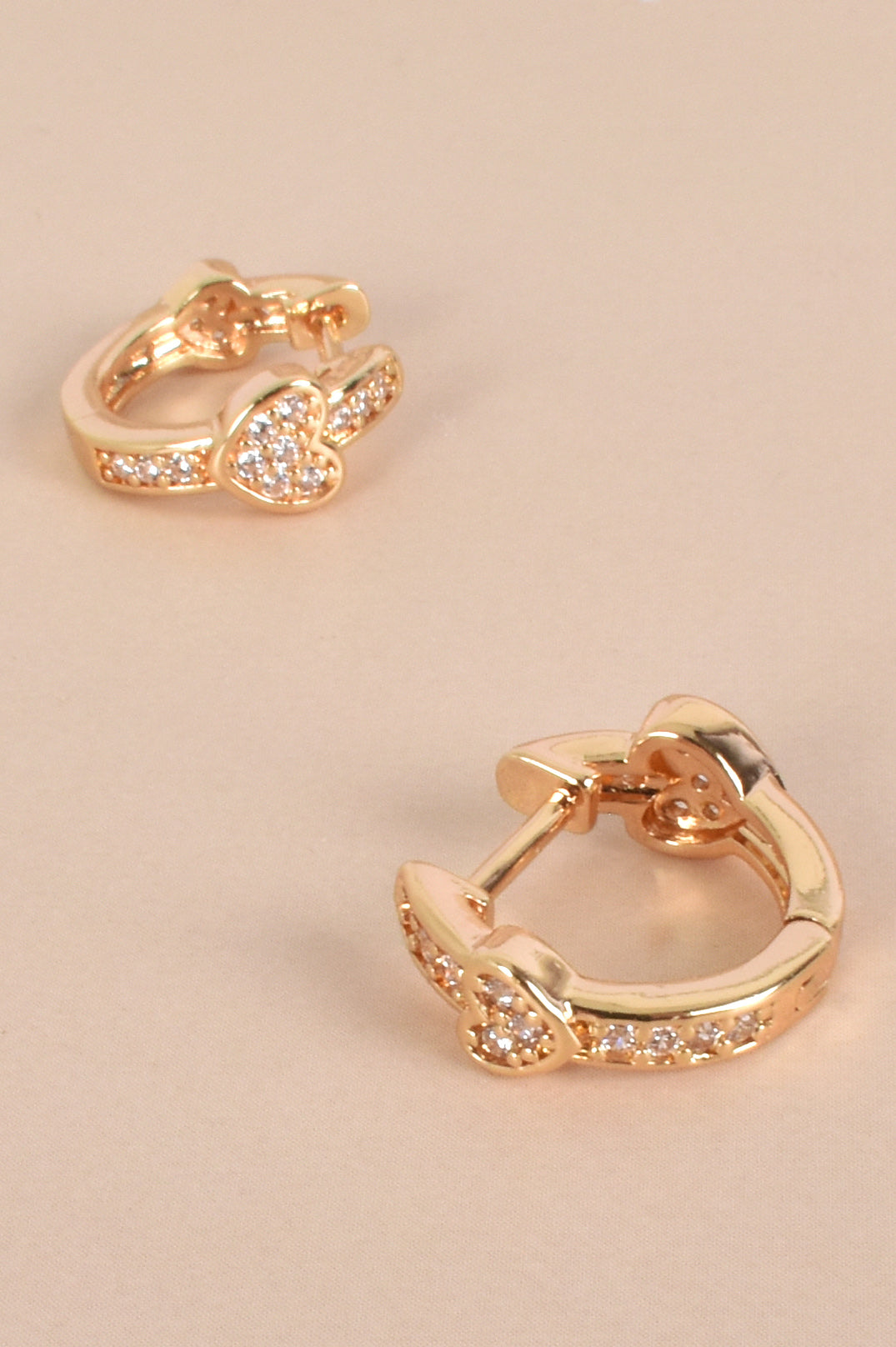 Diamante Heart Mini Hoop Earrings available in Gold Crystal and Silver Crystal.