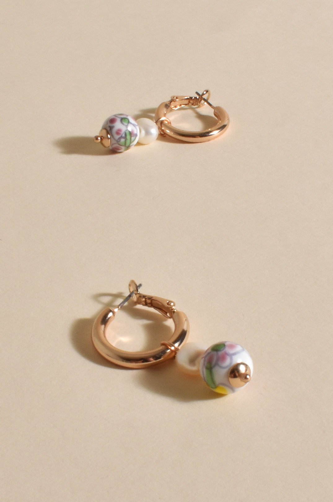 Springtime Pearl Mini Hoop Earrings in Gold