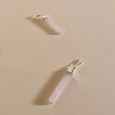 Pale Pink Stone Bar Hook Earrings