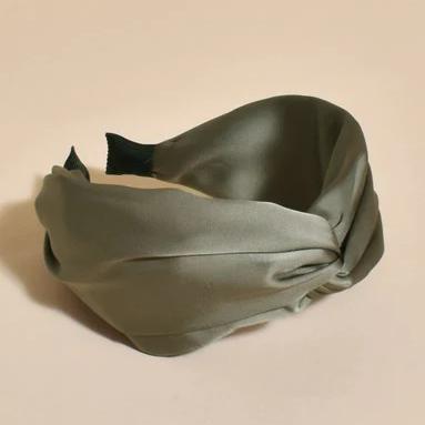 Satin Turban Design Headband in Black, Cream and Olive