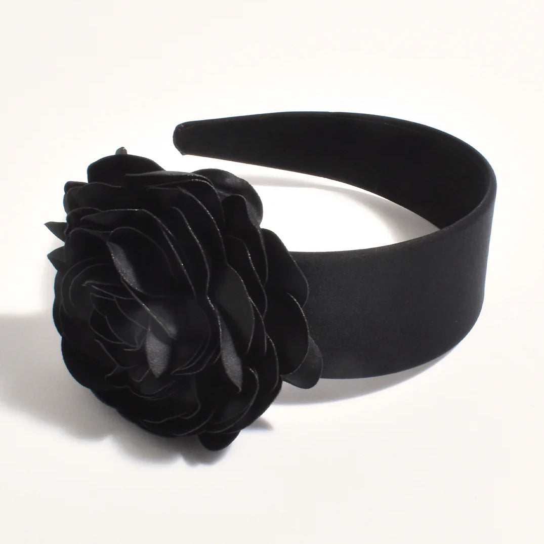 Oversize Rose Event Headband in Black