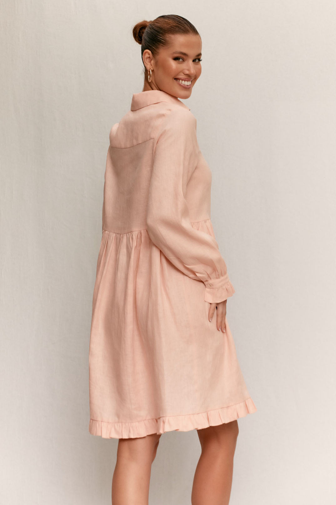 Adorne - Amina Ruffle Button up Front Linen Dress