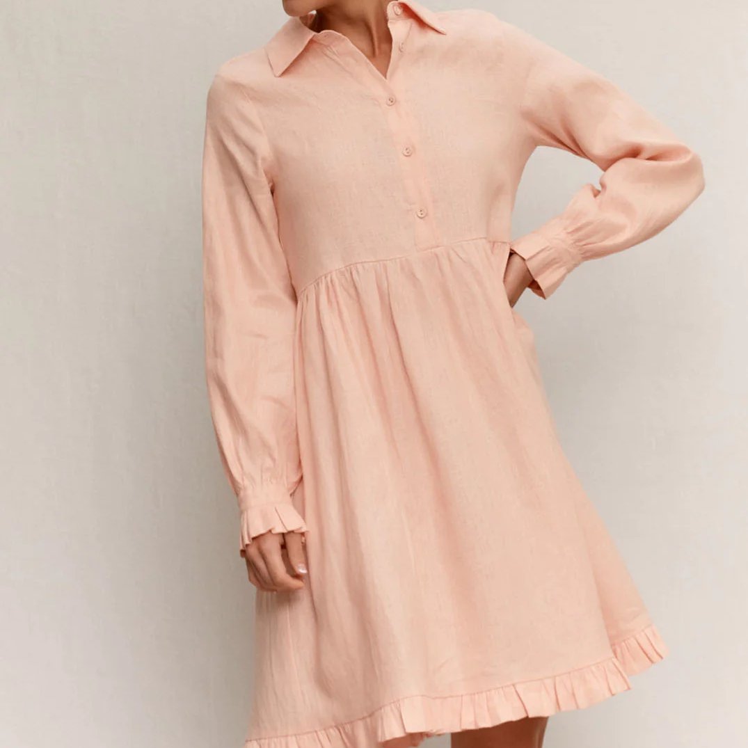 Adorne - Amina Ruffle Button up Front Linen Dress