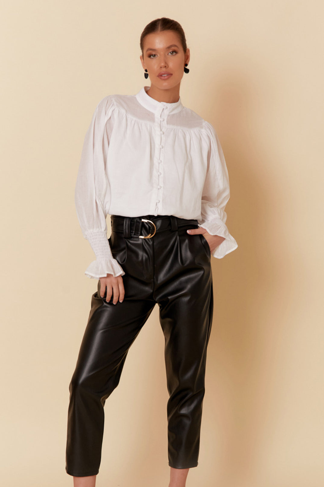 Adorne - Black Faux Leather Pants.