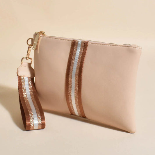Leila Camel and Gold Stripe Pouch Bag