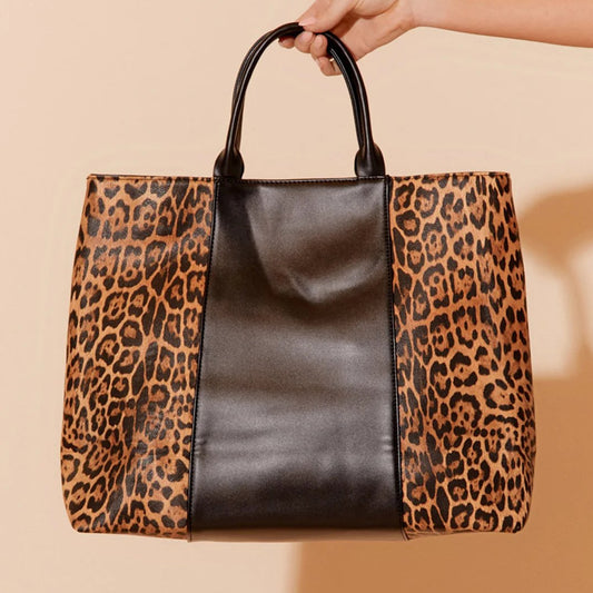 Bag - Leopard Print Contrast Tote