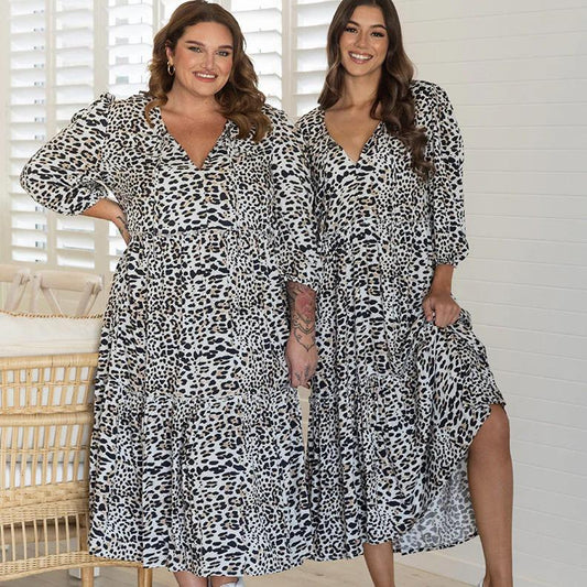 The Delilah Dress in Animal Print Maxi length and generous fit for super comfort wear.