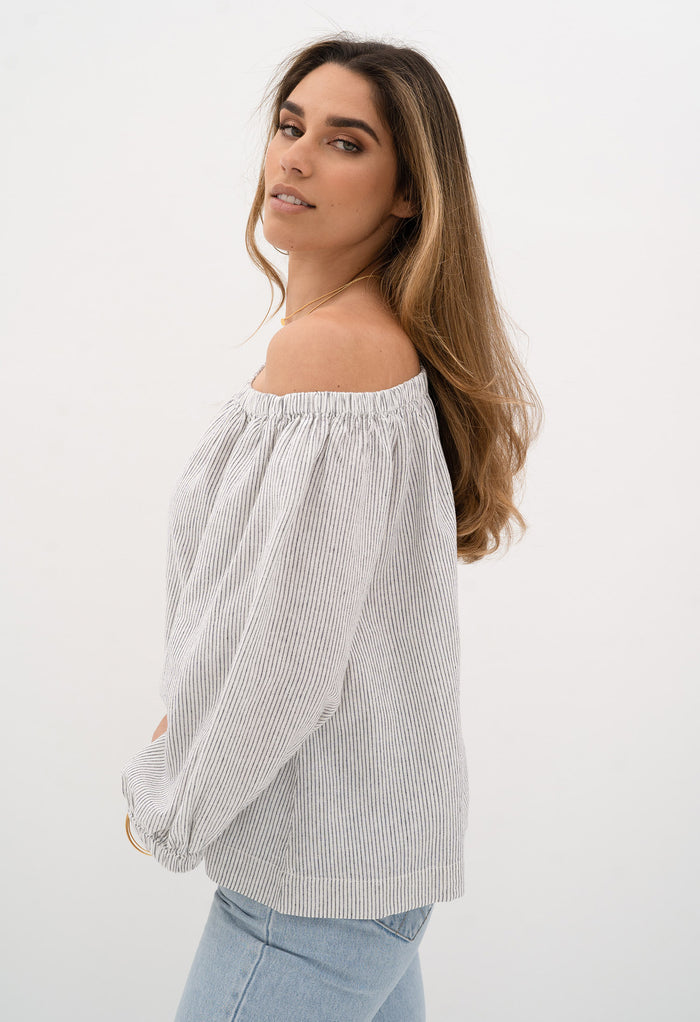 The Voyage Blouse in Navy and White Stripe by Humidity