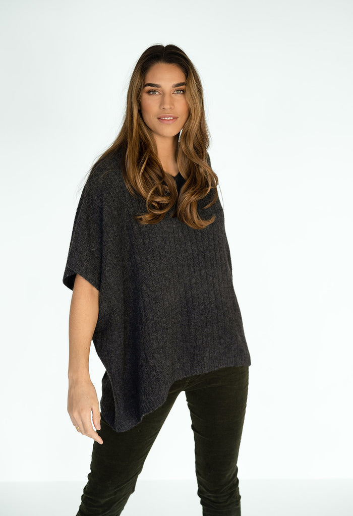 The Melina Poncho in Charcoal and Blue Mist by Humidity. A fabulous layering piece!