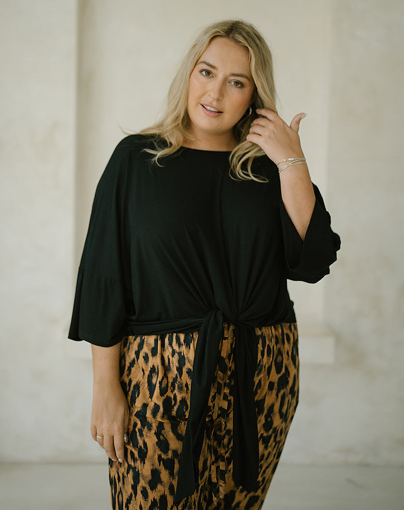 Harper top -  an on-trend relaxed fit top with a tie up front.