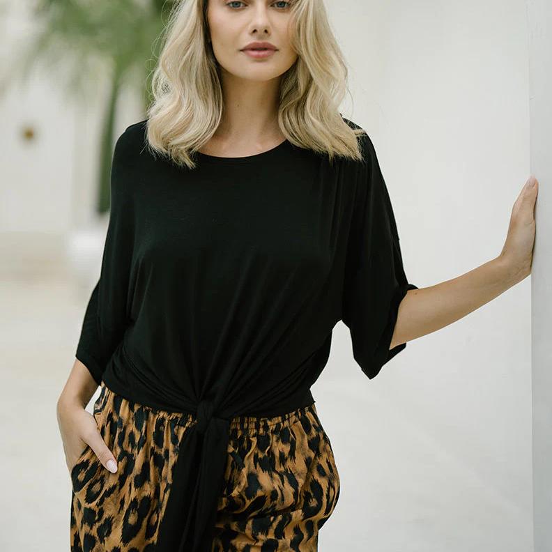 Harper top -  an on-trend relaxed fit top with a tie up front.