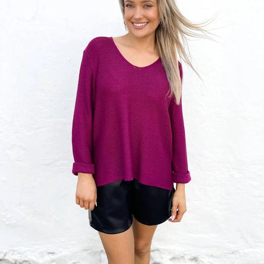 Cotton Knit Jumper in a gorgeous Berry/Plum shade.