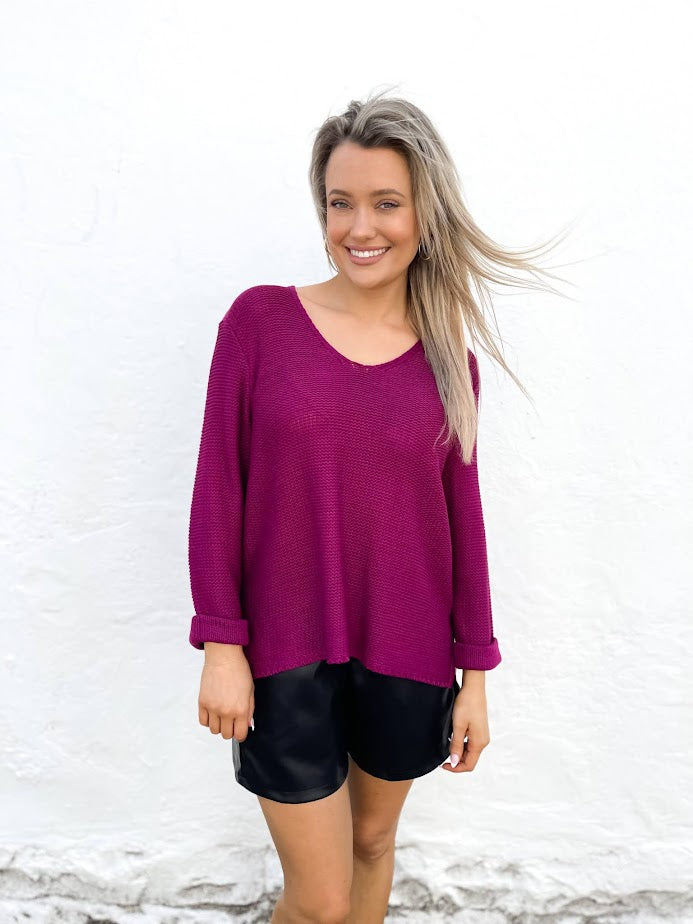 Cotton Knit Jumper in a gorgeous Berry/Plum shade.