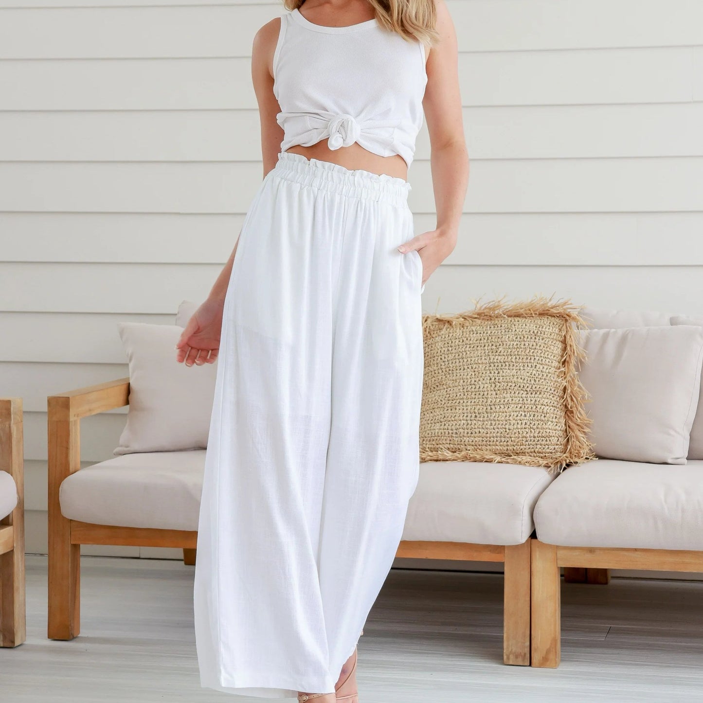 Wide Linen Pants in White