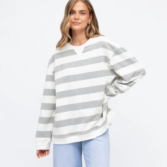 Label of Love Grey Stripe Sweat Top