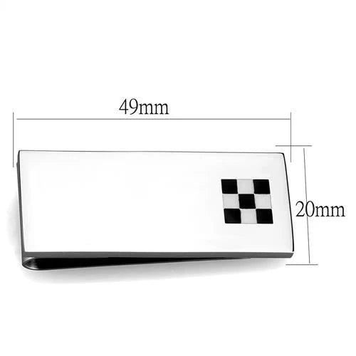 High Polished Stainless Steel Money Clip with Check Design in Black and White