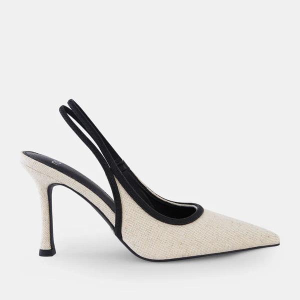 NOVO SHOES  - Heeled Sling back with contrasting Linen and Black colour palette