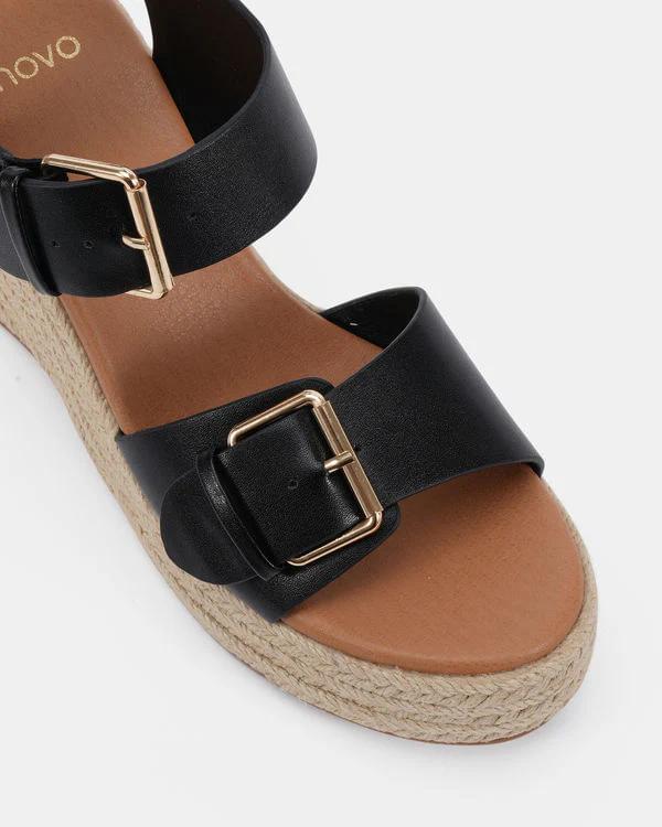 NOVO SHOES - Belva Wedge Sandal in Black