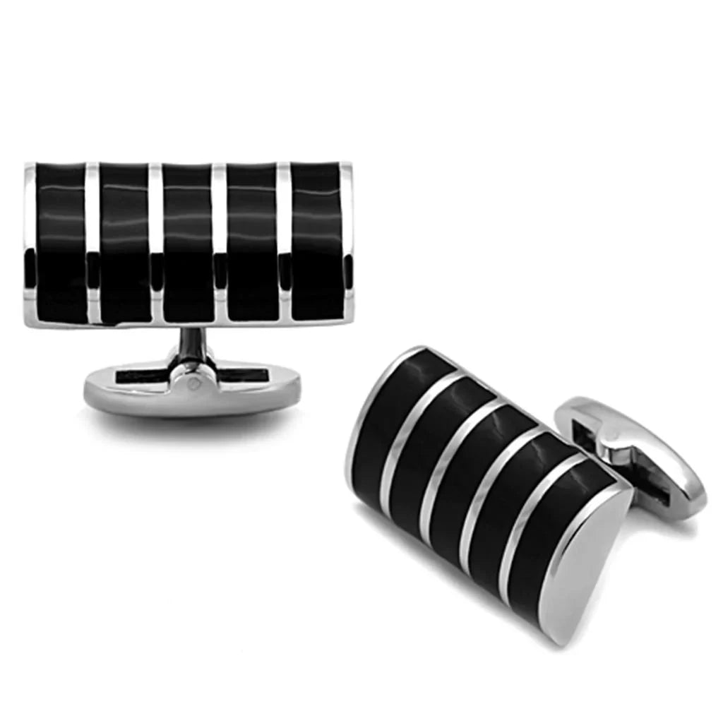High Polished Stainless Steel Cufflinks featuring Jet Black Epoxy