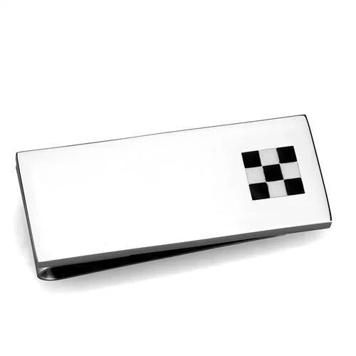 High Polished Stainless Steel Money Clip with Check Design in Black and White